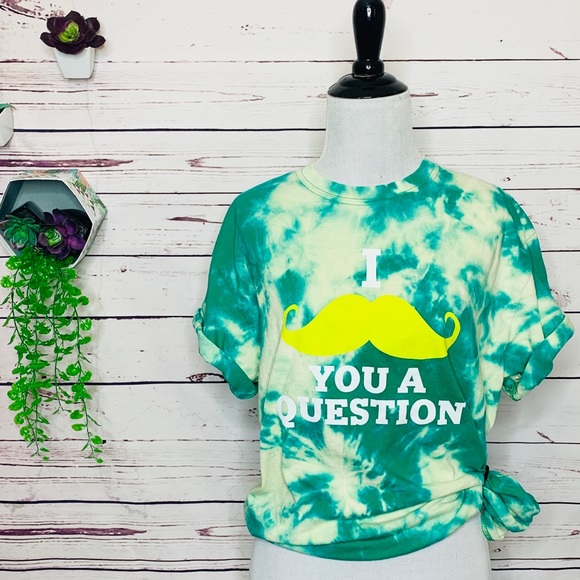 Custom Tie Dye Tops - Green Mustache Tie Dye T-Shirt Unisex Size Medium